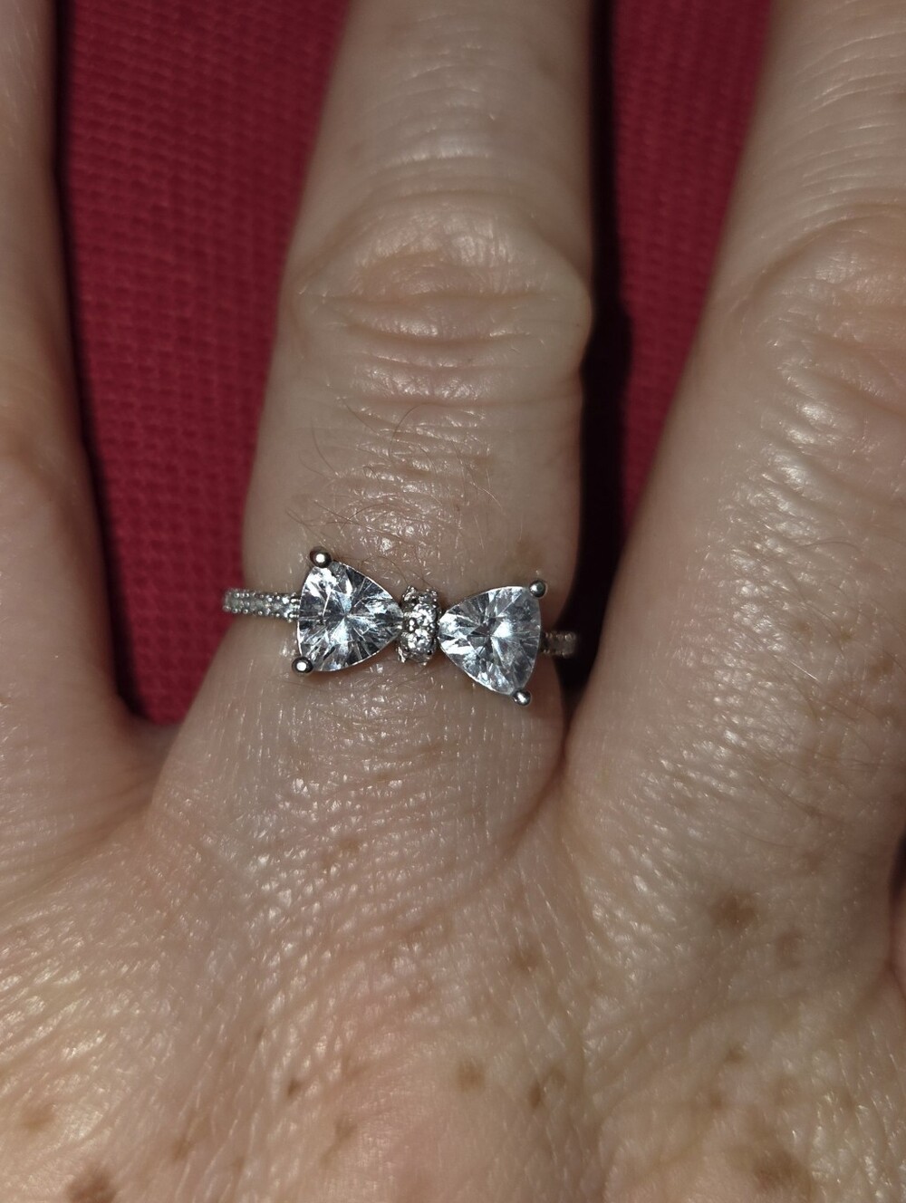 925 Sterling Silver CZ Bow Ring Size 8 Dainty Ribbon Ring